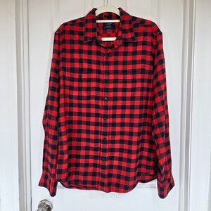 J. Crew Flannel Button Up Shirt Red and Black Plaid Slim Men's Large